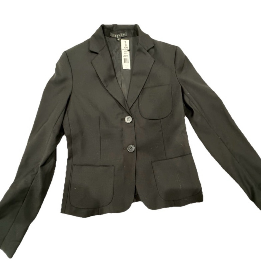 $455 NWT SALE THEORY BLAZER NILLIAN BLACK STRETCH WOOL SIZE 0 TWO-BUTTON JACKET